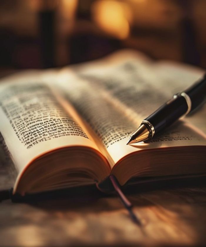 Livre de grammaire allemande ouvert et stylo, étude méthodique