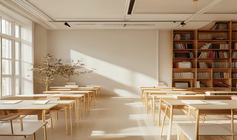 Salle de cours d'allemand claire et ordonnée